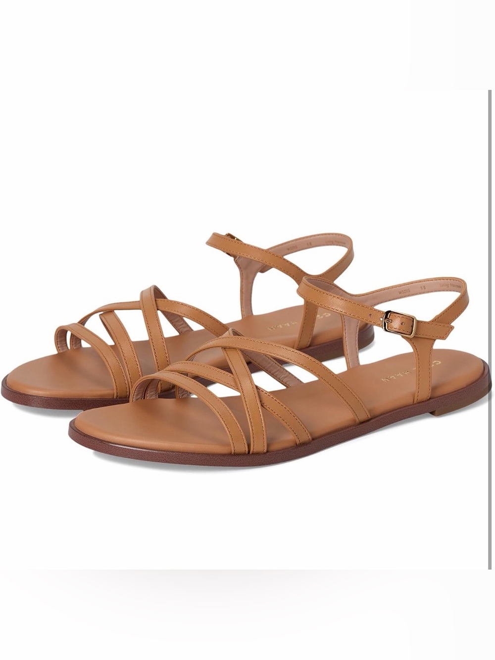 NIB Cole Haan Strappy Ankle‑Buckle Flat Sandals - Tan Leather